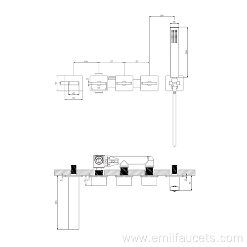 Wall-mounted square handheld rainfall shower faucet tap